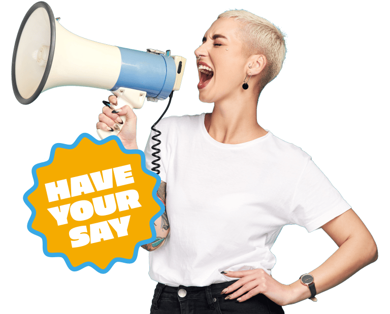 Young woman shouting into a megaphone